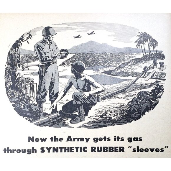 PRINT AD 1943 Goodyear Chemigum Synthetic Rubber Gas Gasket Sleeve WWII Army - Picture 1 of 2